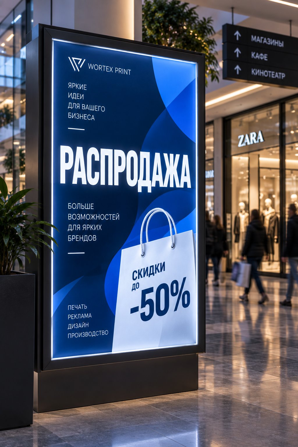Постер «Распродажа» в стенде торгового центра — интерьерная печать Wortex Print