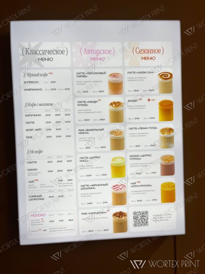 Световое меню для кофейни